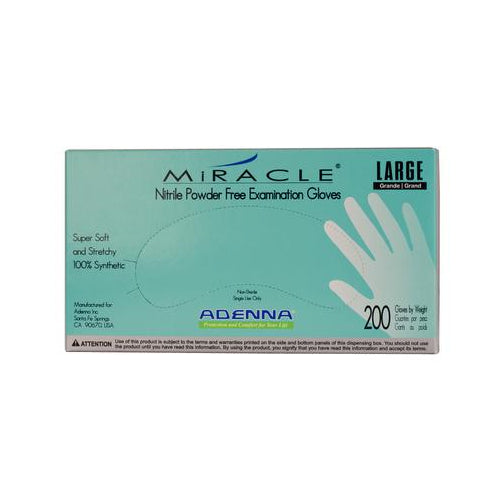 Adenna MIR166 Miracle Nitrile Exam Gloves Powder Free Large Blue 200/Bx Adenna MIR166 Miracle Nitrile Exam Gloves Powder Free Large Blue 200/Bx